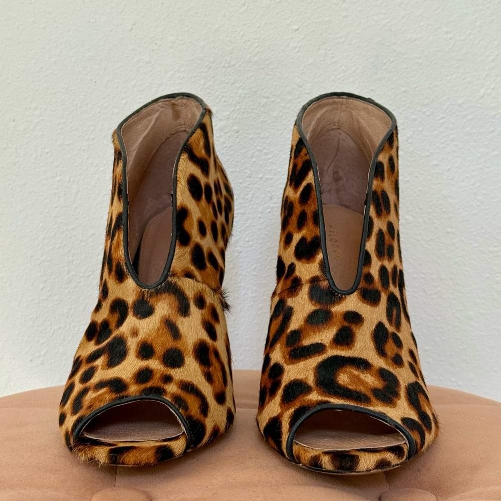 Halogen Rowen Peep Toe Calf Hair Leopard High Heel Booties Women's US Size 8 M